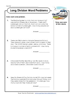 Division Word Problems: 3-Digit Dividends Worksheet