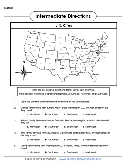 Intermediate Directions (NE, NW, SE, SW) Maps Worksheet