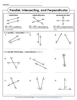 Parallel, Intersecting, Perpendicular Geometry Worksheet