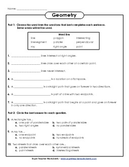 Geometry Questions Worksheet