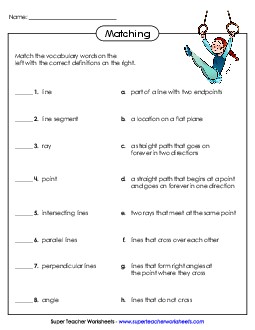 Vocabulary Matching Geometry Worksheet