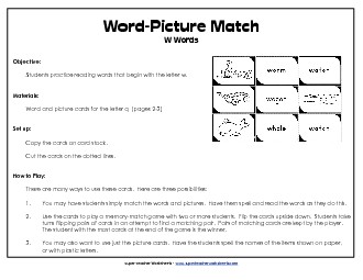 Word-Picture Match - /w/ Words Phonics Beginningsounds Worksheet