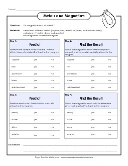 Metals and Magnetism Magnets Worksheet