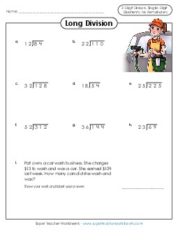 2-Digit Divisors (No Remainders) Division Worksheet