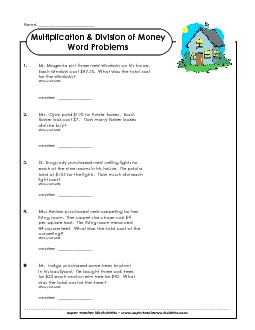 Long Division & Multiplication Word Problems Worksheet