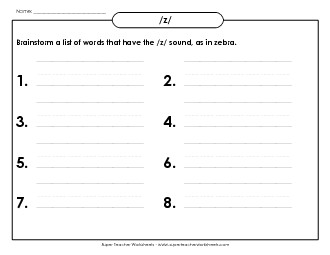 Brainstorm /z/ Words Phonics Words With Worksheet