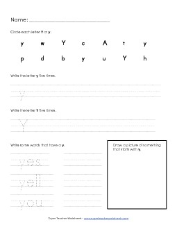 Letter Y y - Practice Sheet Alphabet Worksheet