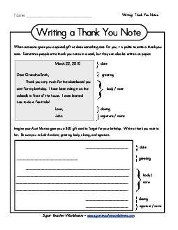 Thank You Letter #2 Writing Worksheet