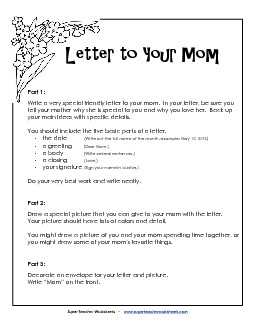 Letter to Mom Free Mothers Day Worksheet