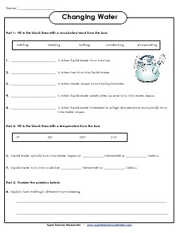 Changing Water Matter Worksheet