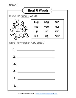 Short U - ABC Order 2 Free Phonics Worksheet