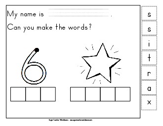 Build-a-Word: Six & Star Phonics Beginningsounds Worksheet