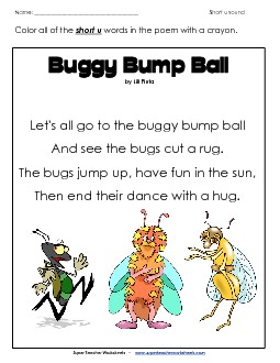 Short U Poem: "Buggy Bump Ball" Phonics Worksheet