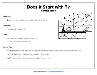 Starts With T - Sort Free Phonics Beginningsounds Worksheet