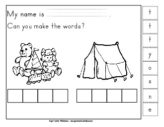 Build-a-Word: Toys & Tent Phonics Beginningsounds Worksheet