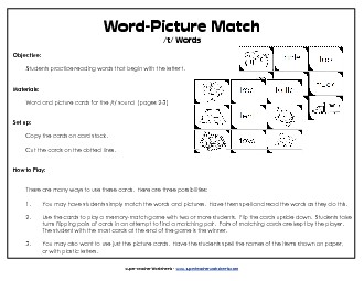 Word-Picture Match - /t/ Words Phonics Beginningsounds Worksheet