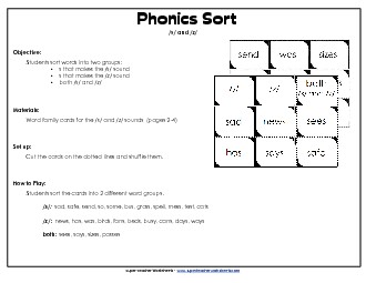 Sorting /s/ and /z/ Phonics Words With Worksheet