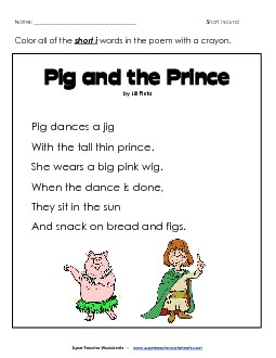 Phonics Poem: Pig and the Prince Worksheet