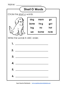 Short O - ABC Order 2 Free Phonics Worksheet