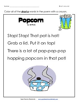 Phonics Poem: Popcorn Worksheet