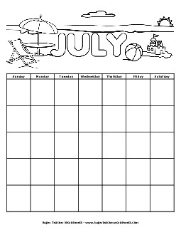 July Calendar Calendars Worksheet