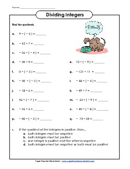 Dividing Integers Worksheet