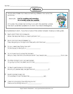 Idioms: Incomplete Sentences Worksheet