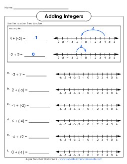 Adding Integers - Number Lines 2 Worksheet