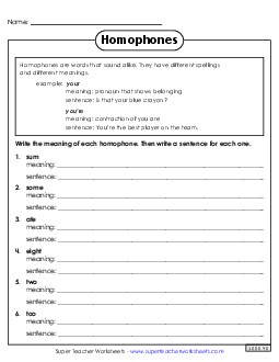 Homophones 3 Worksheet