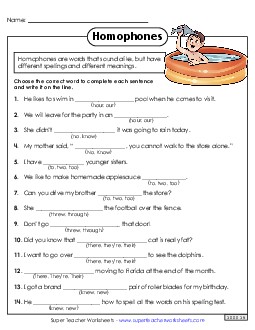 Choose the Homophone Homophones Worksheet