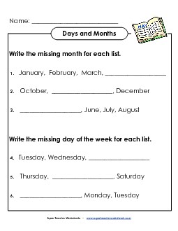 Days and Months Calendars Worksheet