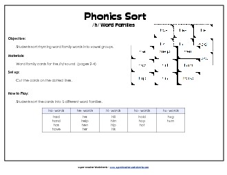 Word Sort - /h/ Phonics Words With Worksheet