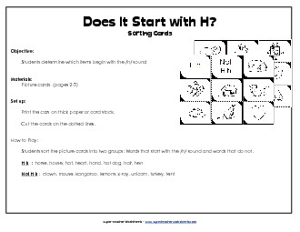 Starts With H - Sort Phonics Beginningsounds Worksheet