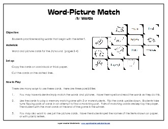 Word-Picture Match - /h/ Words Phonics Beginningsounds Worksheet