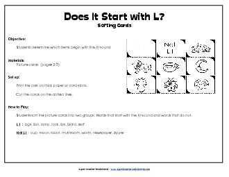 Starts With L - Sort Phonics Beginningsounds Worksheet