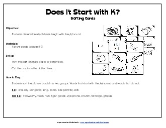 Starts With K - Sort Phonics Beginningsounds Worksheet