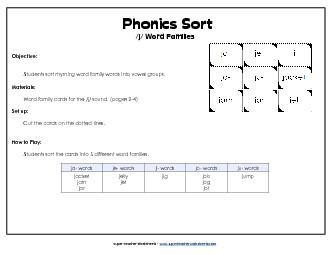 Word Sort - /j/ Phonics Words With Worksheet