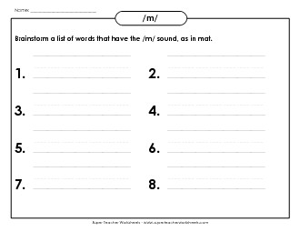 Brainstorm /m/ Words Phonics Words With Worksheet