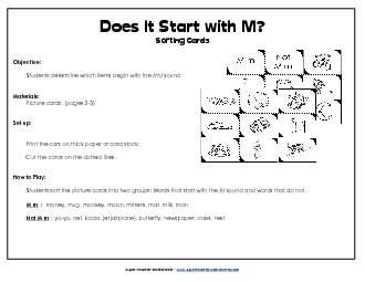 Starts With M - Sort Phonics Beginningsounds Worksheet