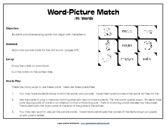 Word-Picture Match - /m/ Words Phonics Beginningsounds Worksheet