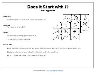 Starts With J - Sort Phonics Beginningsounds Worksheet