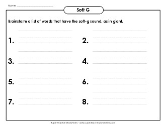 Brainstorm Soft-G Words Phonics Words With Worksheet