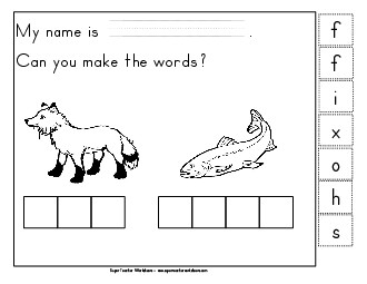 Build-a-Word: Fox & Fish Phonics Beginningsounds Worksheet