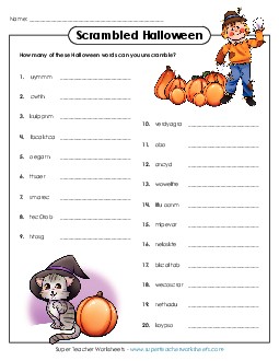 Scrambled Halloween Holiday Worksheet