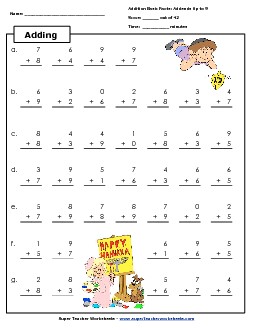 Basic Addition - Hanukkah Free Worksheet