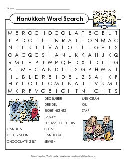 Hanukkah Word Search Free Worksheet