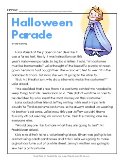 Halloween Parade   Grade Reading Comprehension Worksheet