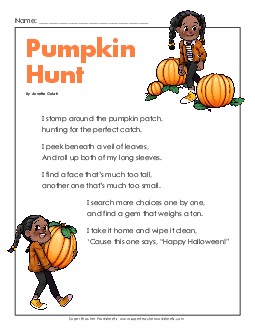 Pumpkin Hunt Reading Comprehension Worksheet