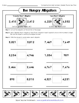 4-Digit Alligators #2 Place Value Worksheet