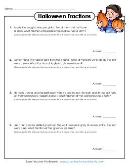 Halloween Fraction Word Problems Math Worksheet